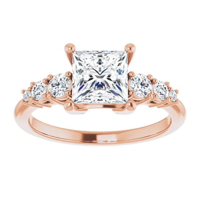 Princess Rose Gold Multi Stone Accent Style Engagement Ring