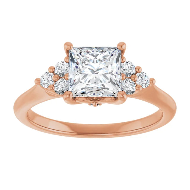 Princess Rose Gold Antique Inspired Design Engagement Ring