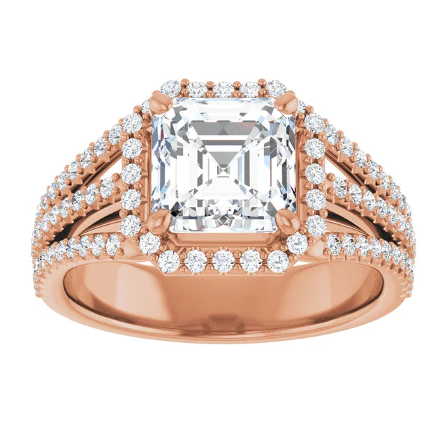 Asscher Rose Gold Halo Style Engagement Ring