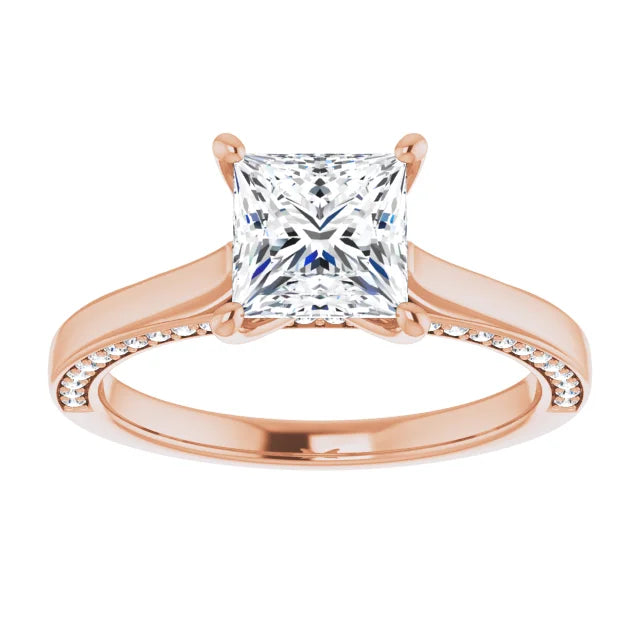 Princess Rose Gold Solitaire & Hidden Diamond Band Engagement Ring