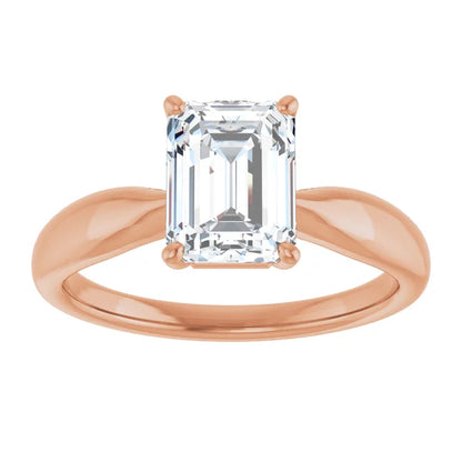 Emerald Rose Gold Knife Edge Solitaire Engagement Ring
