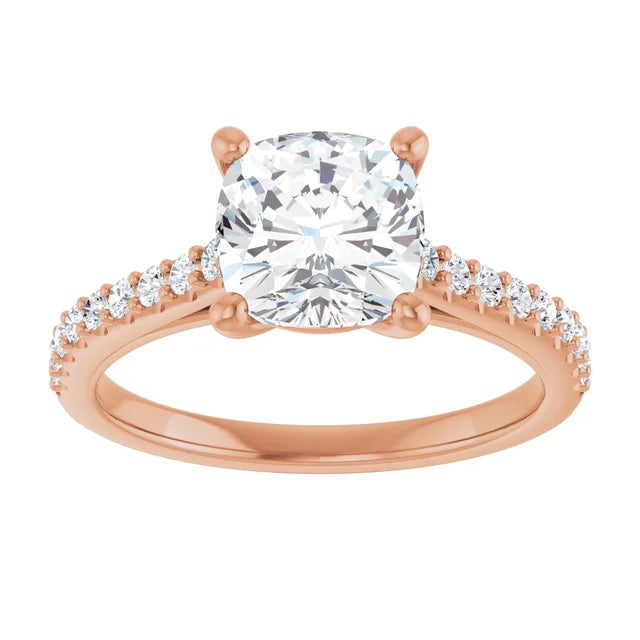 Cushion Rose Gold Pave Style Lab Diamond Engagement Ring 