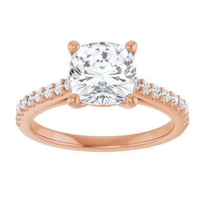 Cushion Rose Gold Pave Style Lab Diamond Engagement Ring 