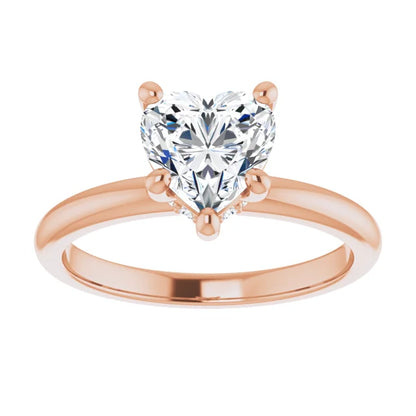 Heart Cut Rose Gold Low Hidden Halo Solitaire Engagement Ring
