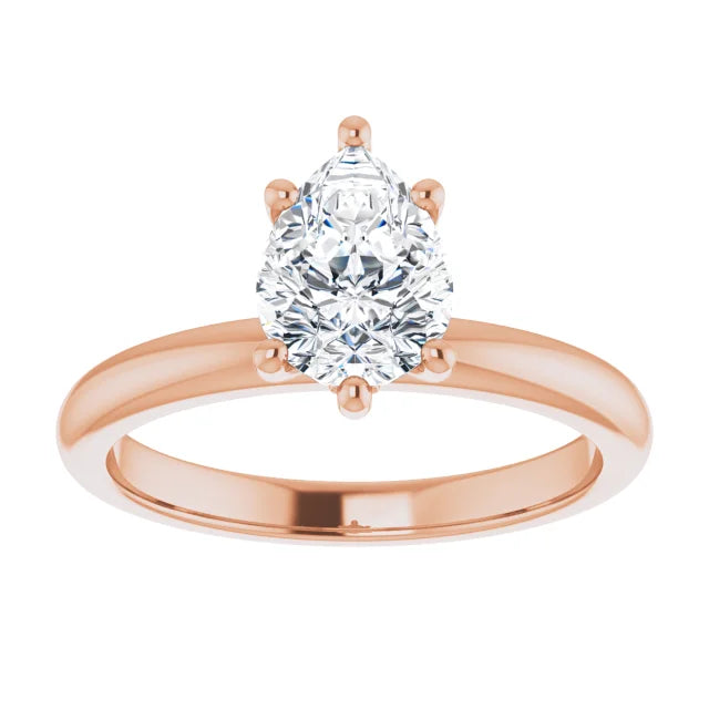 Pear Cut Rose Gold Low Hidden Halo Solitaire Engagement Ring