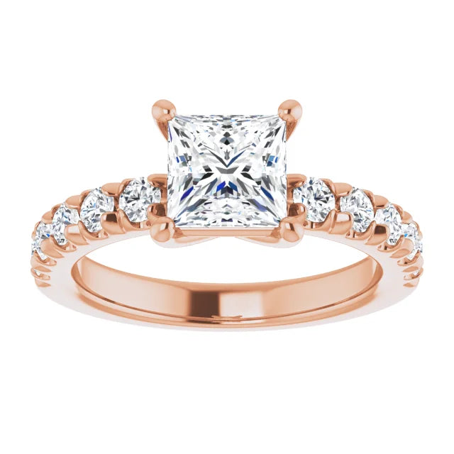 Princess Rose Gold Four Claw Set Style Engagement Ring