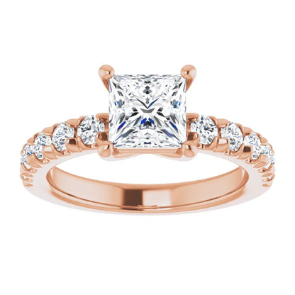 Princess Rose Gold Four Claw Set Style Engagement Ring