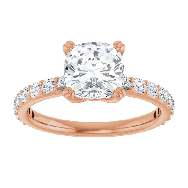 Cushion Rose Gold Claw Set Style Engagement Ring 
