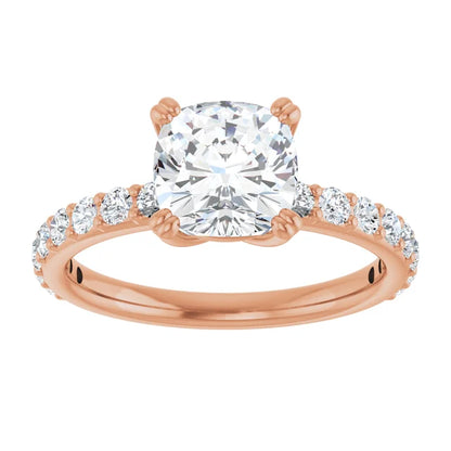 Cushion Rose Gold Claw Set Style Engagement Ring 