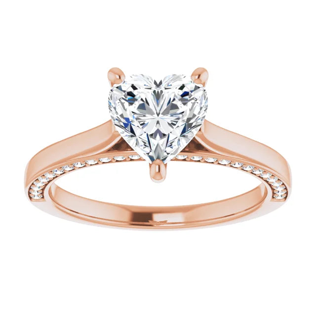 Heart Rose Gold Solitaire & Hidden Diamond Band Engagement Ring