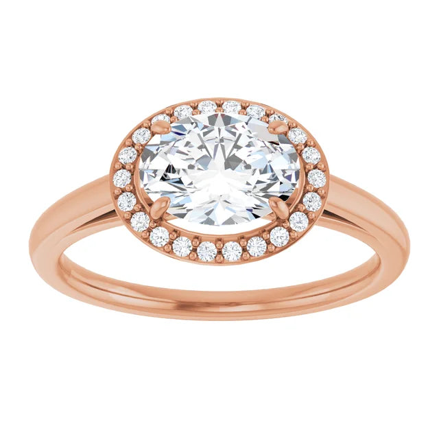 Oval Rose Gold East West Halo Style Engagement Ring