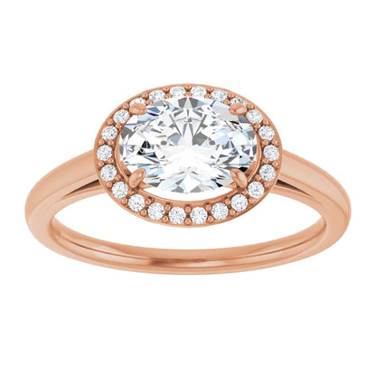 Oval Rose Gold East West Halo Style Engagement Ring