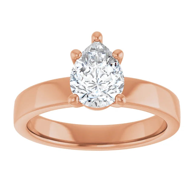 Pear Rose Gold Wide Band Solitaire Engagement Ring