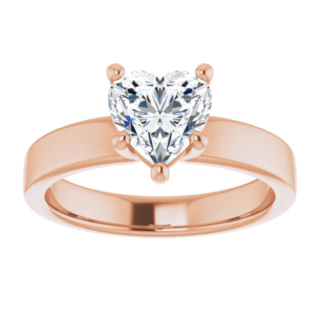 Heart Rose Gold Wide Band Solitaire Engagement Ring