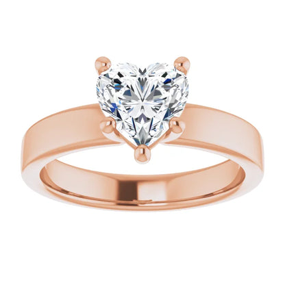 Heart Rose Gold Wide Band Solitaire Engagement Ring