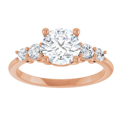 Round Brilliant Rose Gold Multi Stone Accent Style Engagement Ring