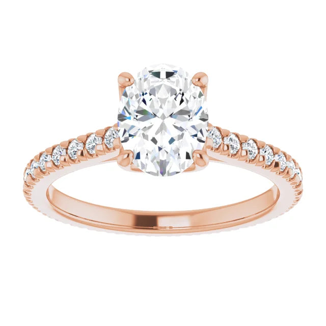 Oval Rose Gold Claw Set Eternity Style Engagement Ring