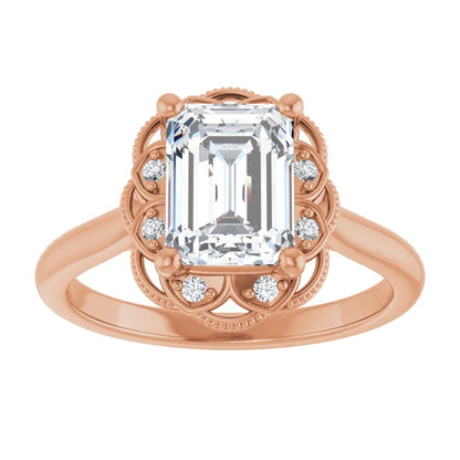 Emerald Rose Gold Antique Inspired Design Engagement Ring