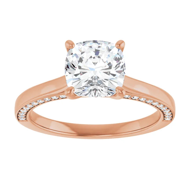 Cushion Rose Gold Solitaire & Hidden Diamond Band Engagement Ring