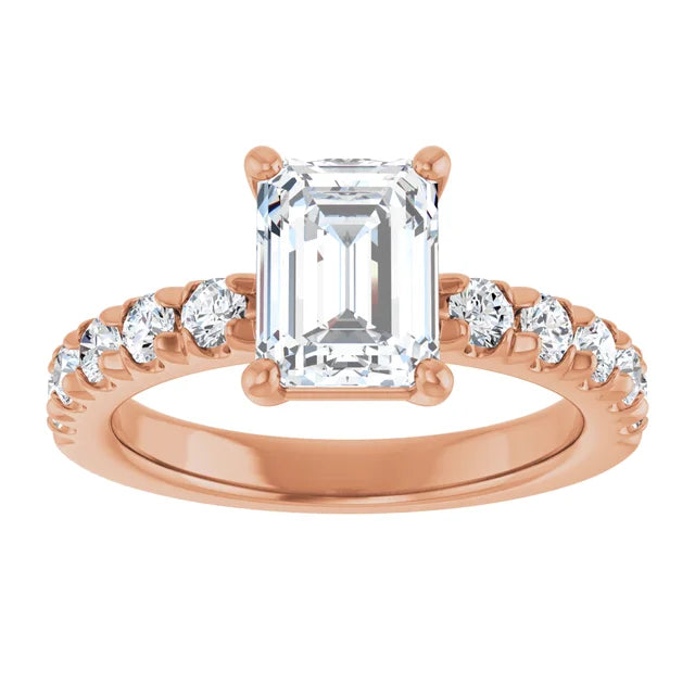 Emerald Rose Gold Four Claw Set Style Engagement Ring