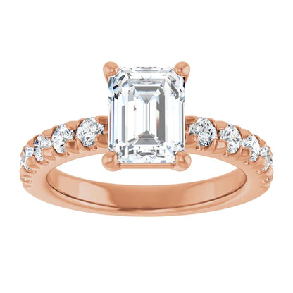 Emerald Rose Gold Four Claw Set Style Engagement Ring