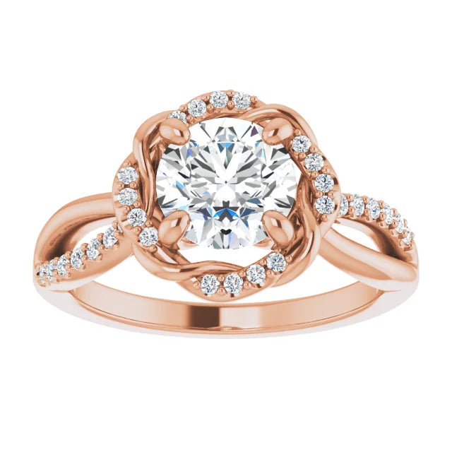 Round Brilliant Rose Gold Antique Inspired Design Engagement Ring