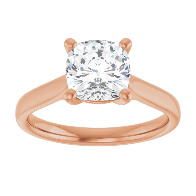 Four Claw Rose Gold Cushion Solitaire Engagement Ring