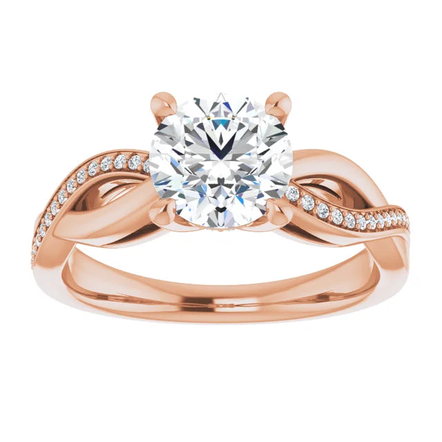 Round Brilliant Rose Gold Claw Set Twist Style Engagement Ring 