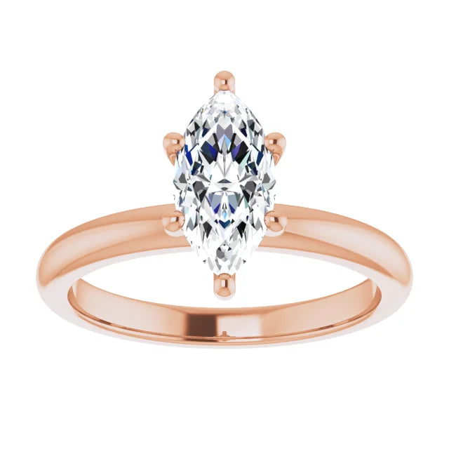 Marquise Cut Rose Gold Low Hidden Halo Solitaire Engagement Ring