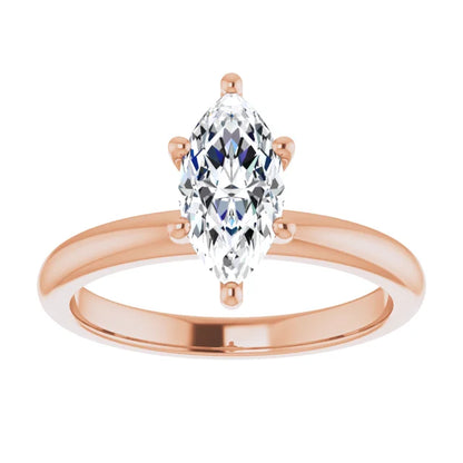 Marquise Cut Rose Gold Low Hidden Halo Solitaire Engagement Ring