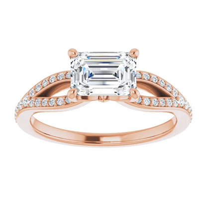 Emerald Rose Gold East West Style Engagement Ring