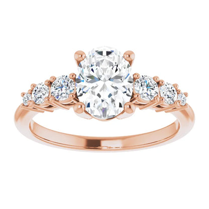 Oval Rose Gold Multi Stone Accent Style Engagement Ring