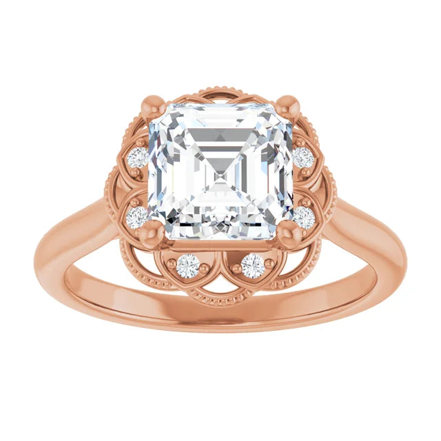 Asscher Rose Gold Antique Inspired Design Engagement Ring