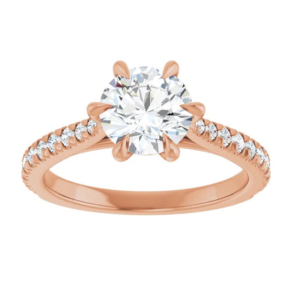 Round Brilliant Rose Gold Claw Set Style Engagement Ring