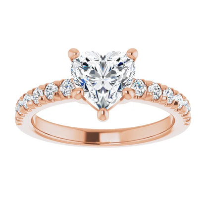 Heart Five Claw Pave Rose Gold Engagement Ring 