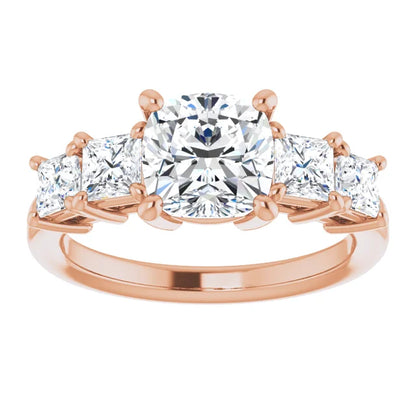 Cushion Rose Gold Multi Stone Accent Style Engagement Ring