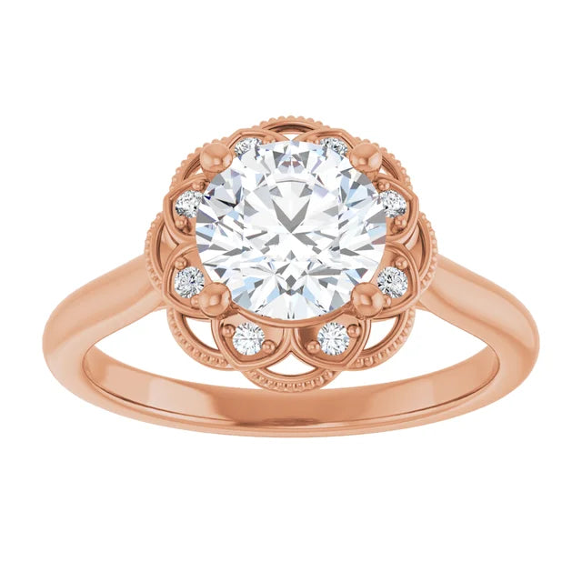 Round Brilliant Rose Gold Antique Inspired Design Engagement Ring