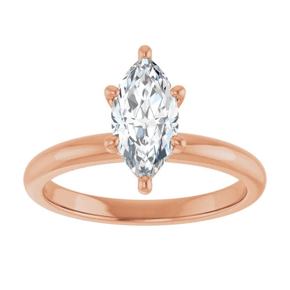 Marquise Cut Rose Gold Low Hidden Halo Solitaire Engagement Ring