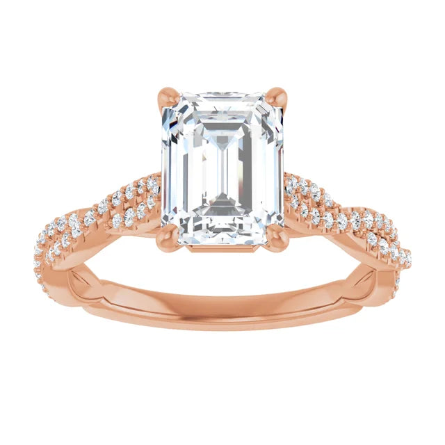 Emerald Rose Gold Twist Style Engagement Ring 