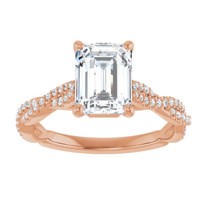 Emerald Rose Gold Twist Style Engagement Ring 