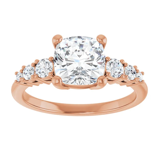 Cushion Rose Gold Multi Stone Accent Style Engagement Ring