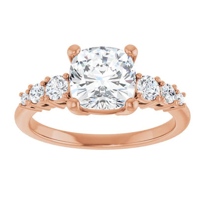 Cushion Rose Gold Multi Stone Accent Style Engagement Ring