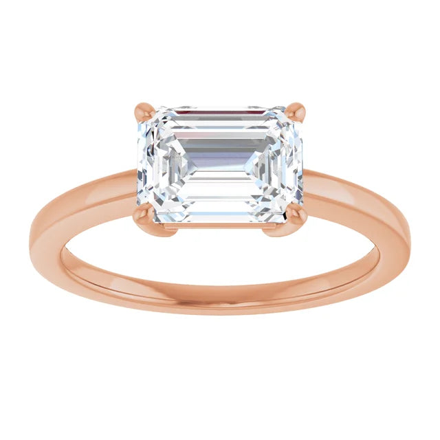 Emerald Rose Gold East West Solitaire Style Engagement Ring
