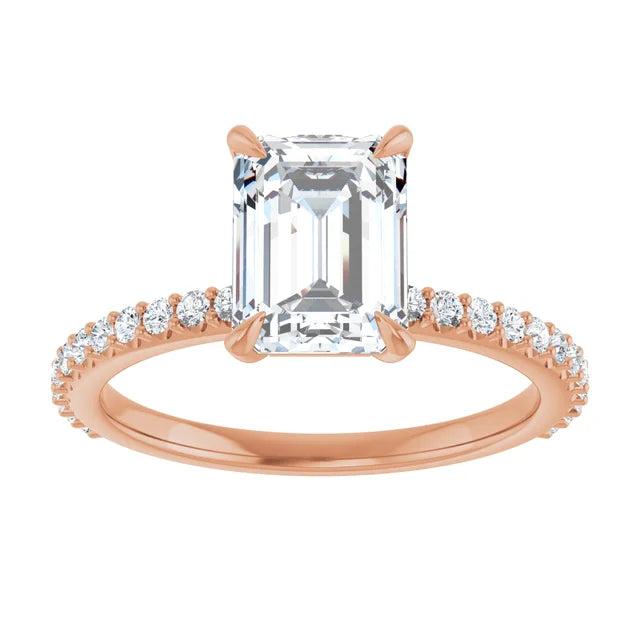 Emerald Rose Gold Claw Set Style Engagement Ring 