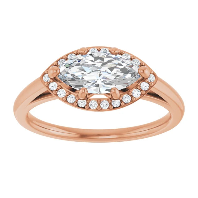 Marquise Rose Gold East West Halo Style Engagement Ring