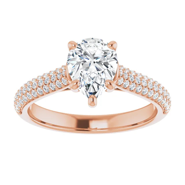 Pear Rose Gold Pave Lab Diamond Engagement Ring 