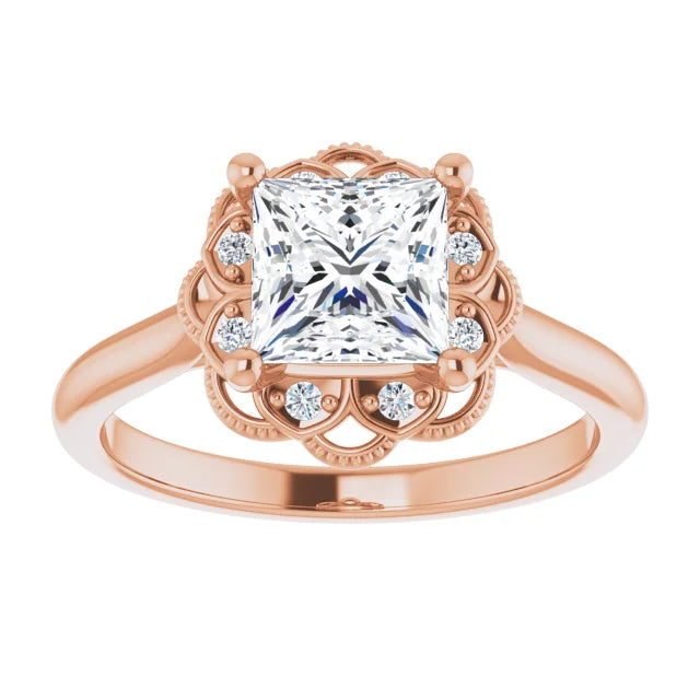 Princess Rose Gold Antique Inspired Design Engagement Ring
