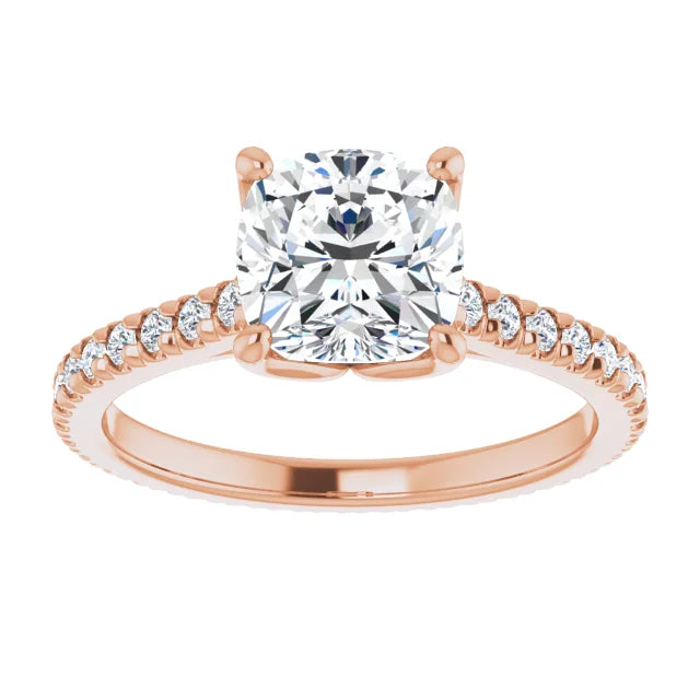 Cushion Rose Gold Claw Set Eternity Style Engagement Ring