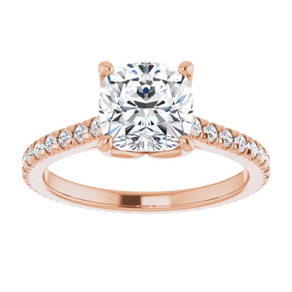 Cushion Rose Gold Claw Set Eternity Style Engagement Ring