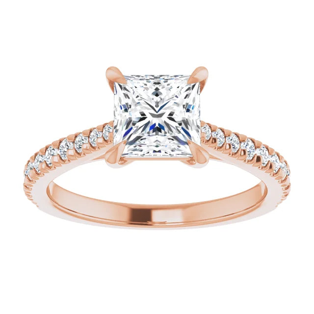 Princess Rose Gold Claw Set Style Engagement Ring